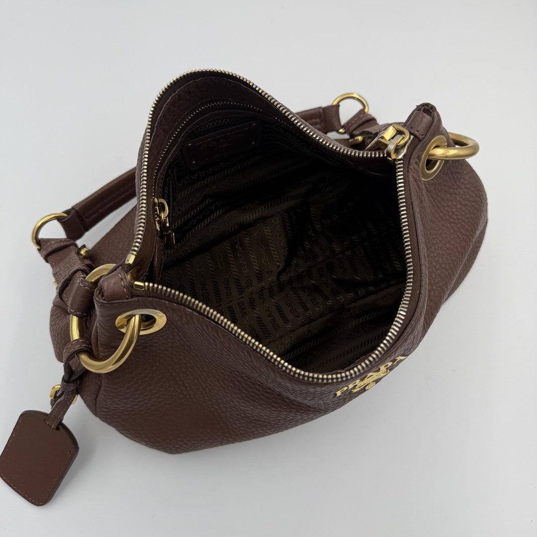 Prada Vitello Daino Leather Brown Shoulder Bag