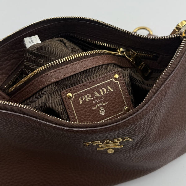 Prada Vitello Daino Leather Brown Shoulder Bag