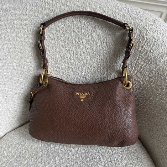 Prada Vitello Daino Leather Brown Shoulder Bag