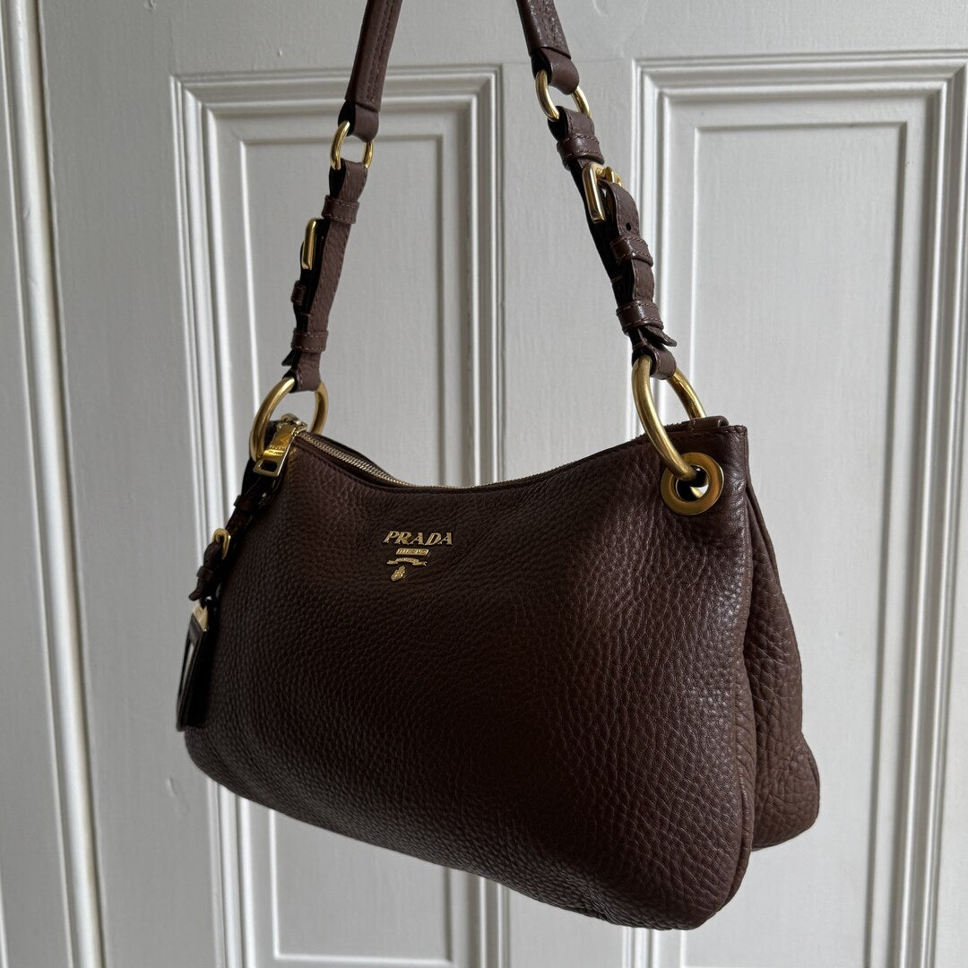 Prada Vitello Daino Leather Brown Shoulder Bag