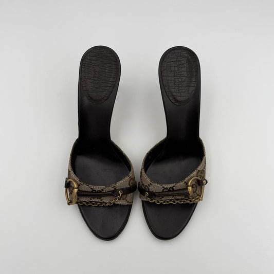 Gucci GG Canvas Horsebit Chain Kitten Heels