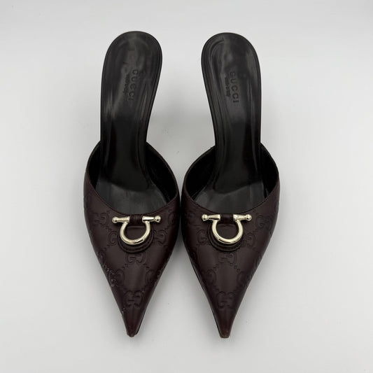 Gucci Guccissima Horsebit Leather Brown Kitten Heels