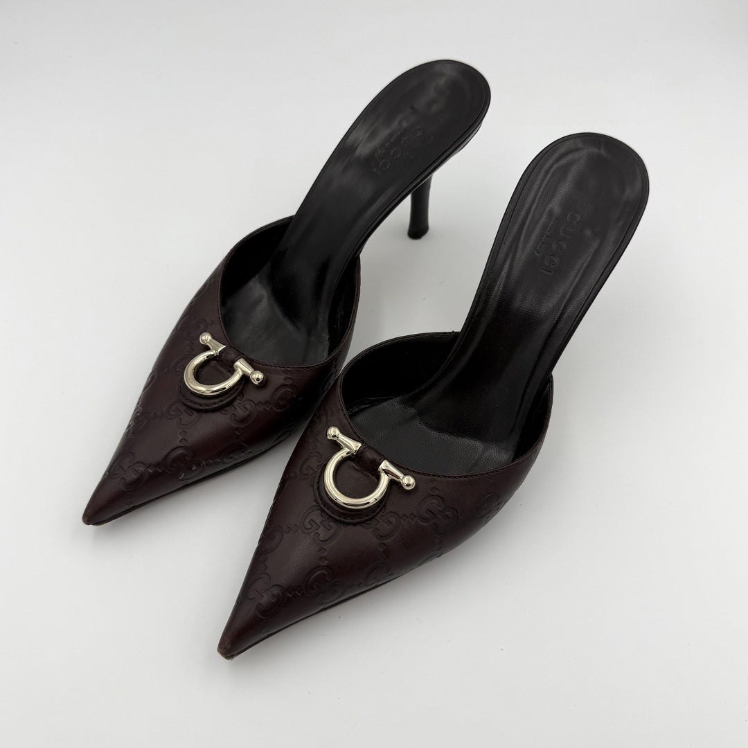 Gucci Guccissima Horsebit Leather Brown Kitten Heels