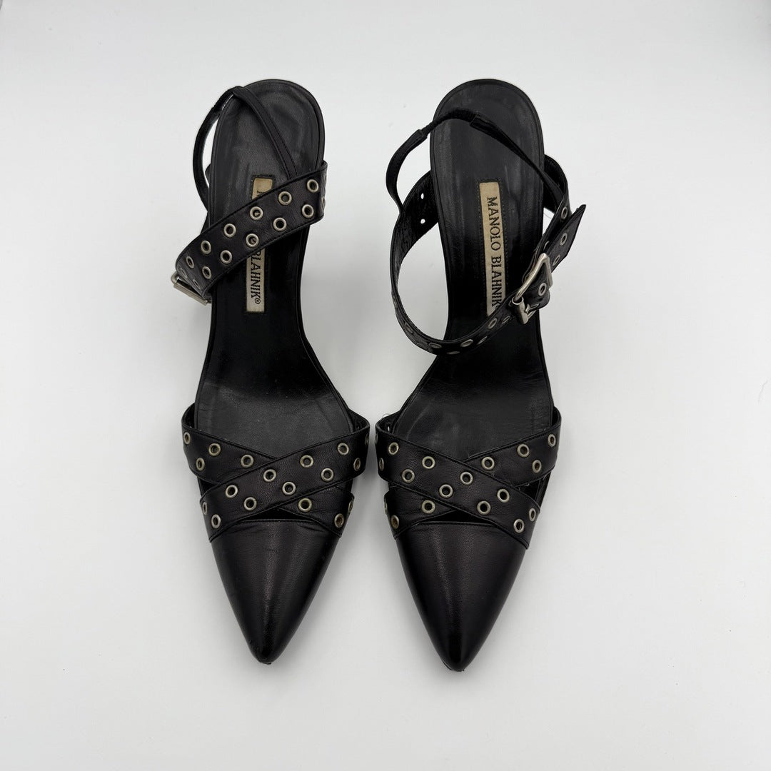 Manolo Blahnik Studded Slingback Kitten Heels