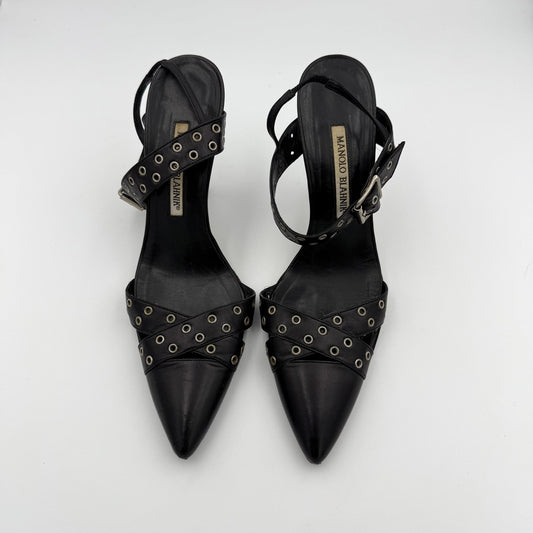 Manolo Blahnik Studded Slingback Kitten Heels
