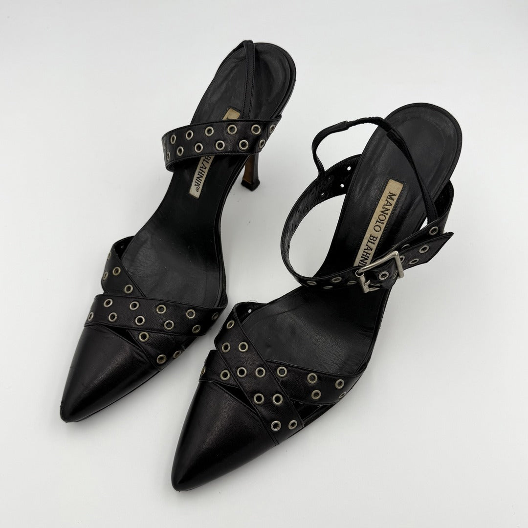 Manolo Blahnik Studded Slingback Kitten Heels