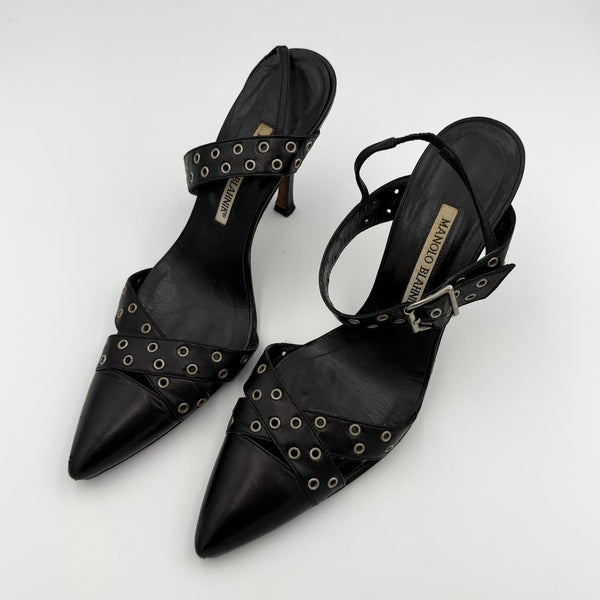 Manolo Blahnik Studded Slingback Kitten Heels