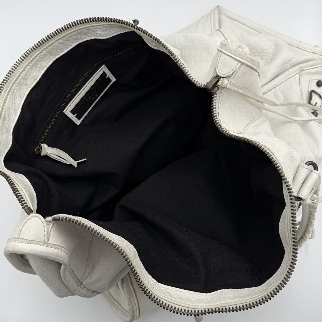 2009 Balenciaga Motocross Classic Weekender White Tote Bag