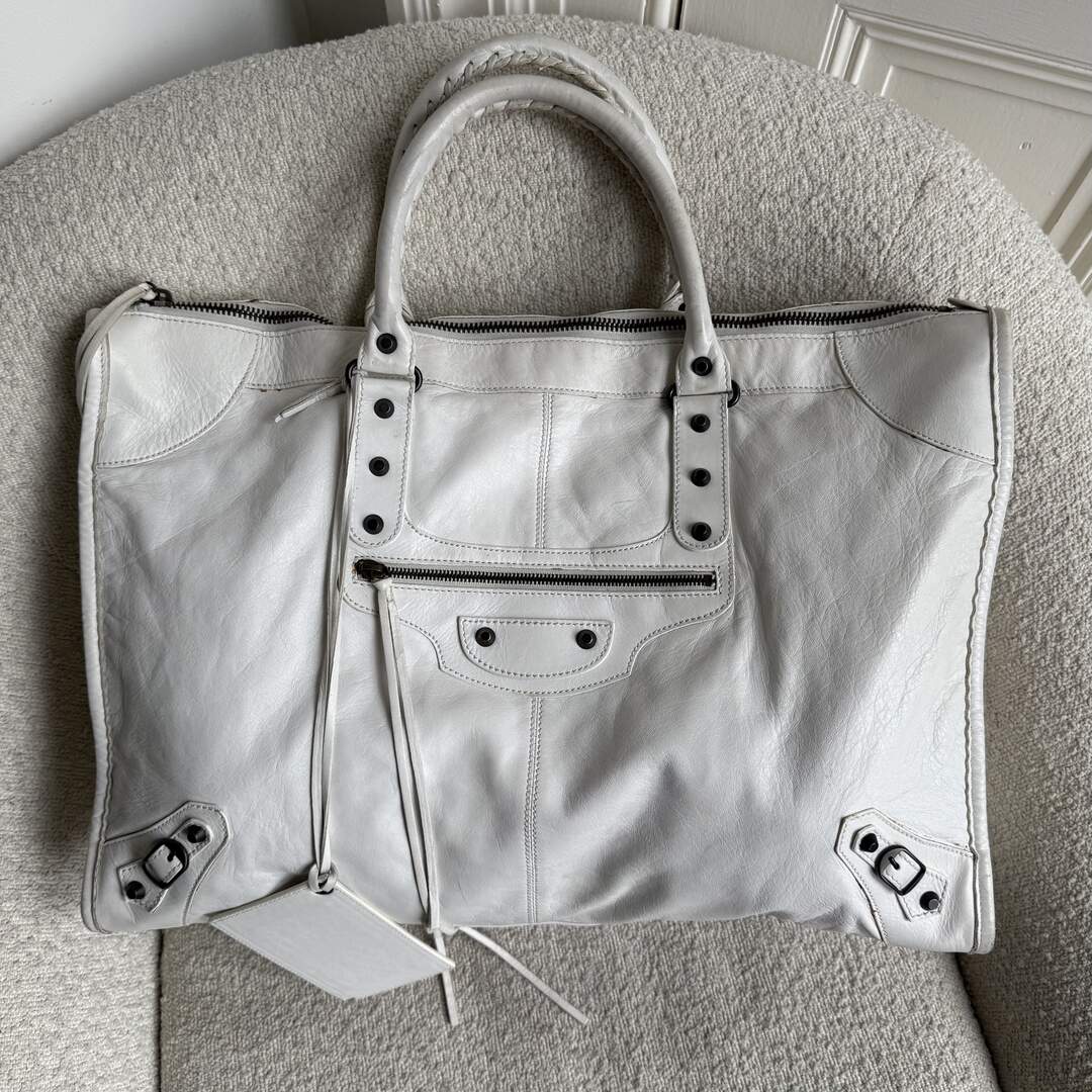 2009 Balenciaga Motocross Classic Weekender White Tote Bag