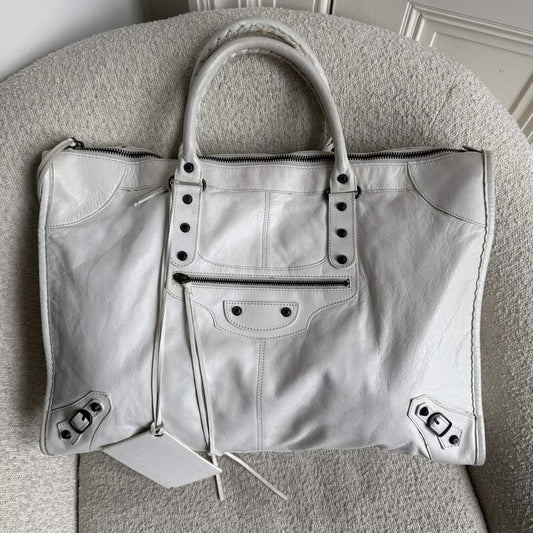 2009 Balenciaga Motocross Classic Weekender White Tote Bag
