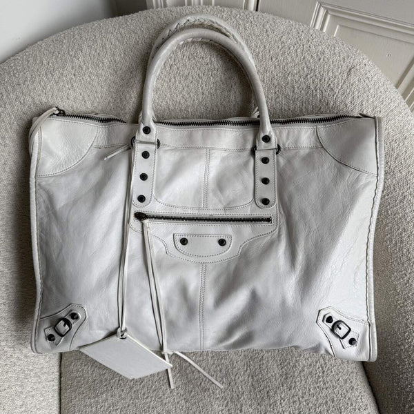 2009 Balenciaga Motocross Classic Weekender White Tote Bag
