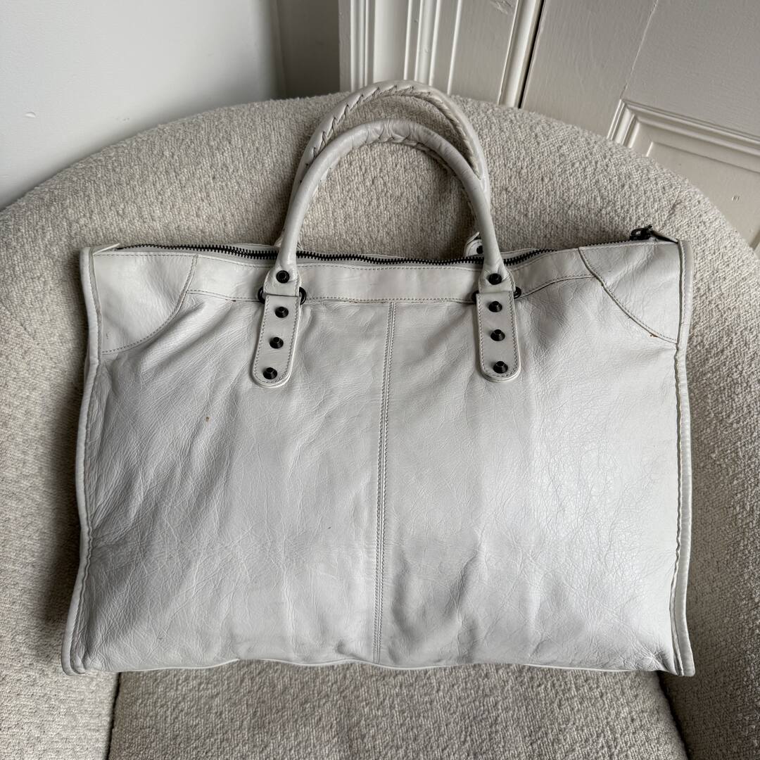 2009 Balenciaga Motocross Classic Weekender White Tote Bag