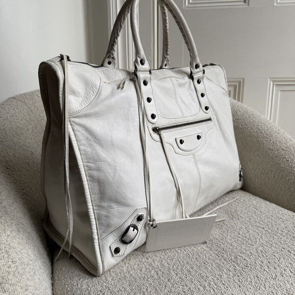 2009 Balenciaga Motocross Classic Weekender White Tote Bag