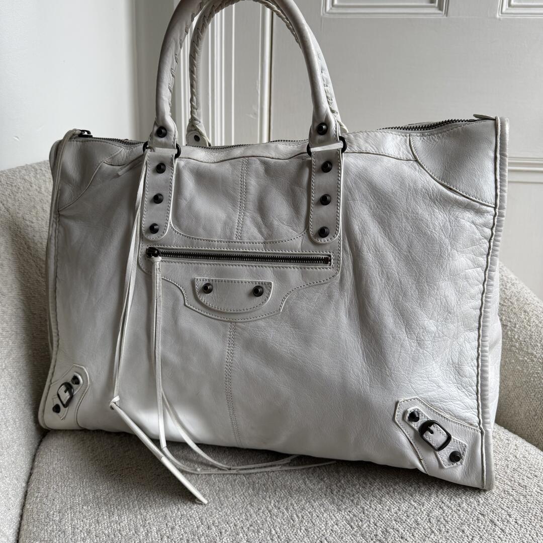 2009 Balenciaga Motocross Classic Weekender White Tote Bag