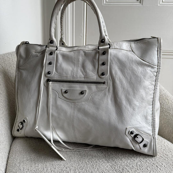 2009 Balenciaga Motocross Classic Weekender White Tote Bag