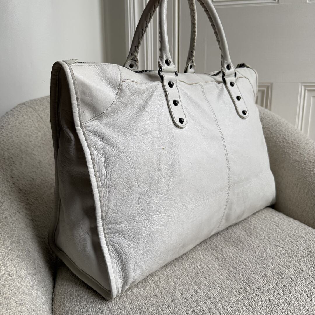 2009 Balenciaga Motocross Classic Weekender White Tote Bag
