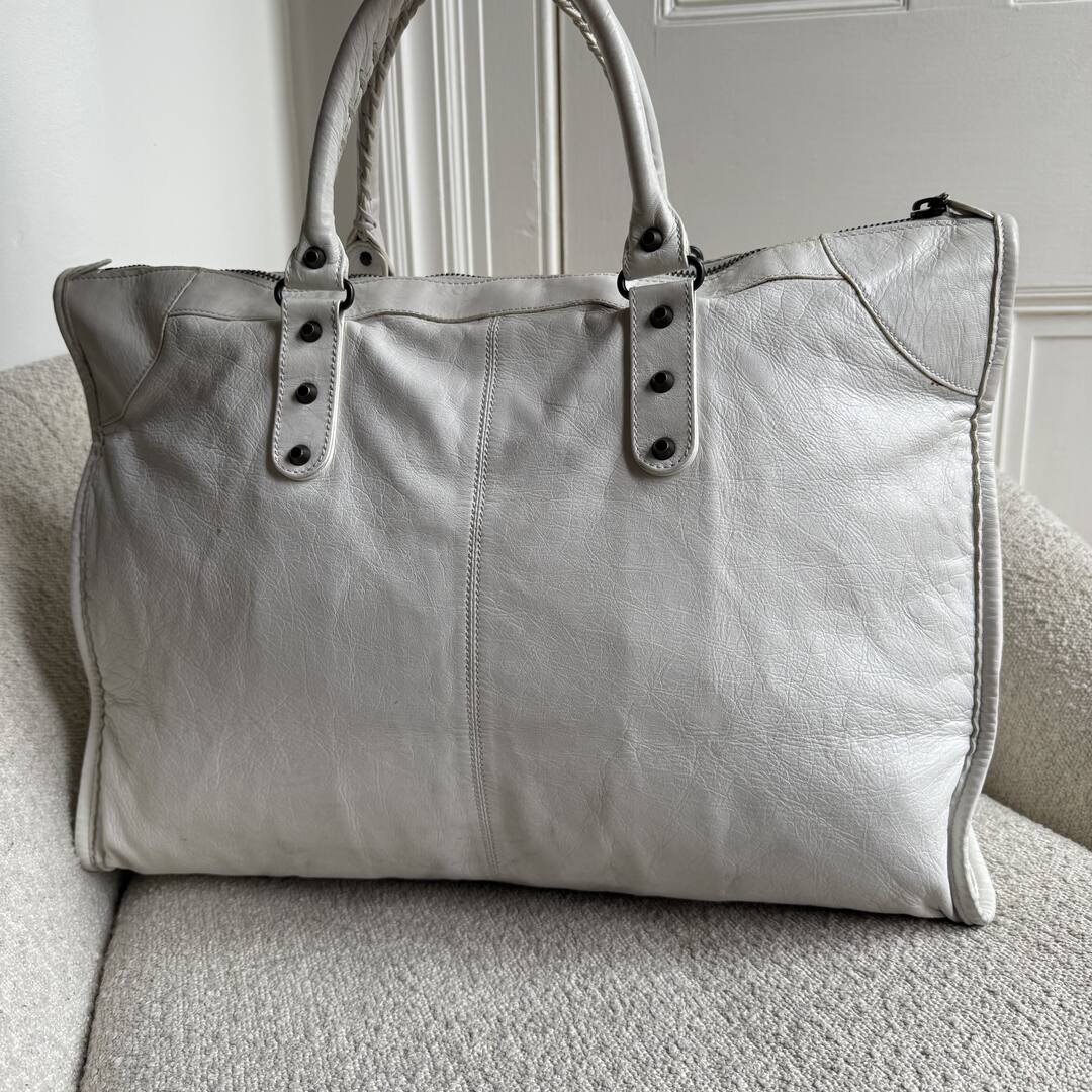 2009 Balenciaga Motocross Classic Weekender White Tote Bag