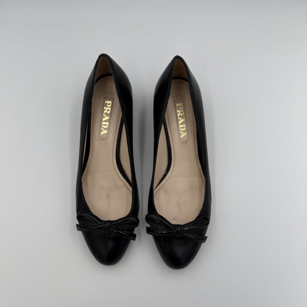 Prada Bow Leather Black Kitten Block Heels