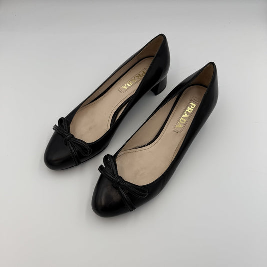 Prada Bow Leather Black Kitten Block Heels