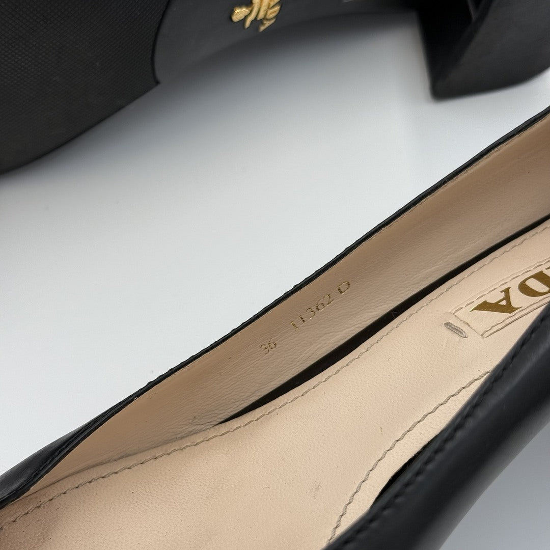 Prada Bow Leather Black Kitten Block Heels