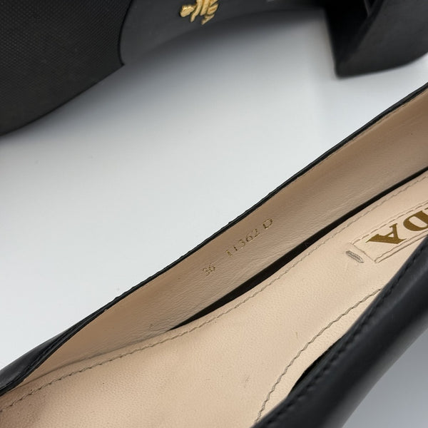 Prada Bow Leather Black Kitten Block Heels
