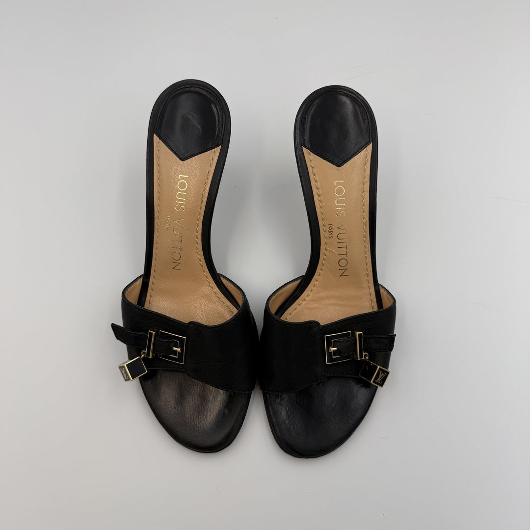 Louis Vuitton Dice Black Leather Kitten Heels