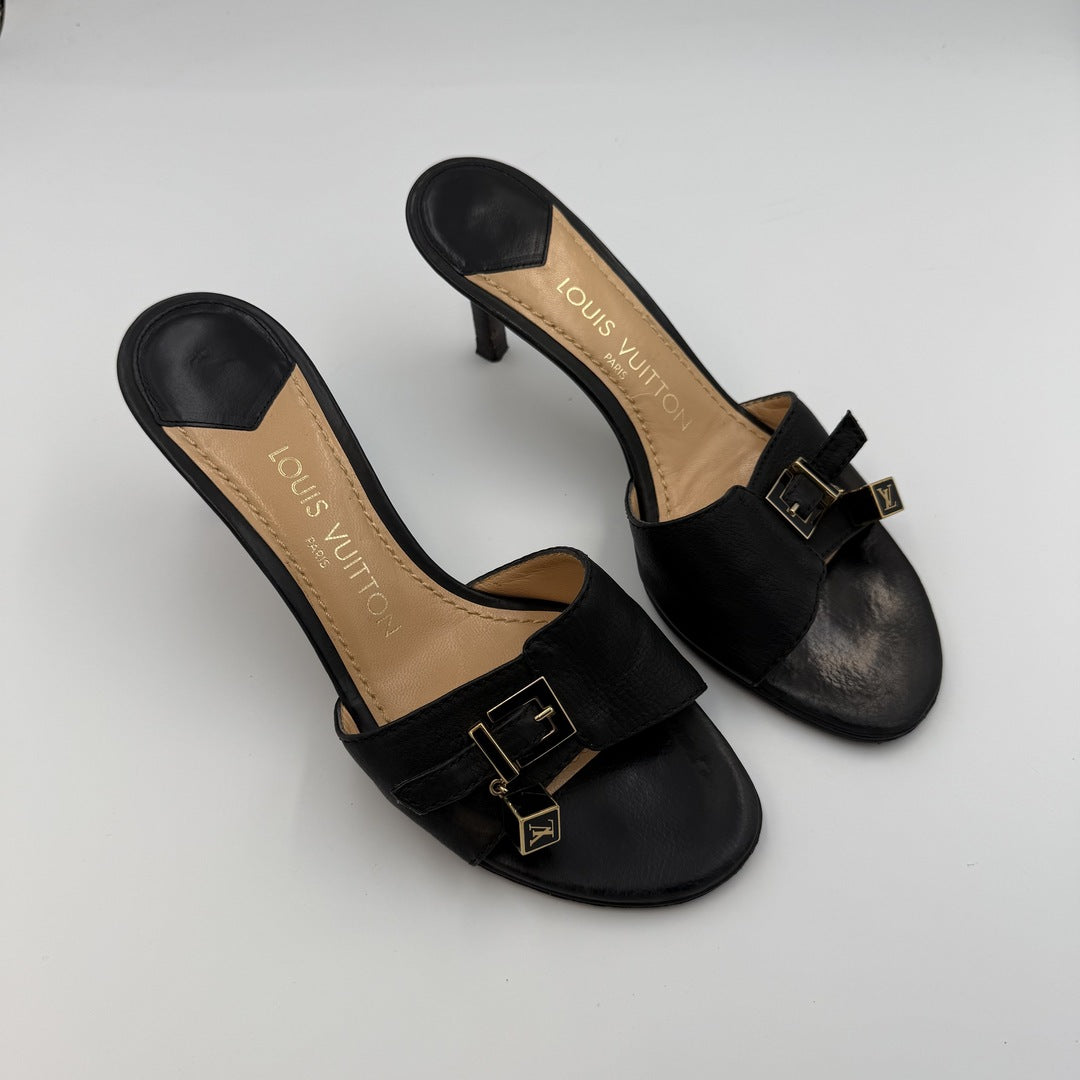 Louis Vuitton Dice Black Leather Kitten Heels