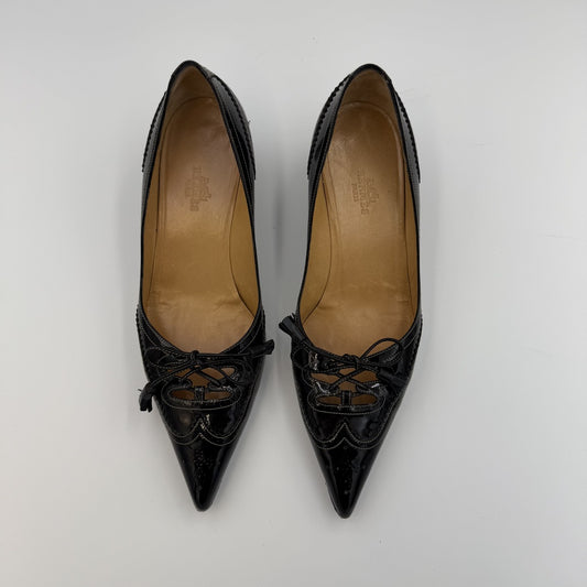 Hermes Ghillie Leather Black Kitten Heels