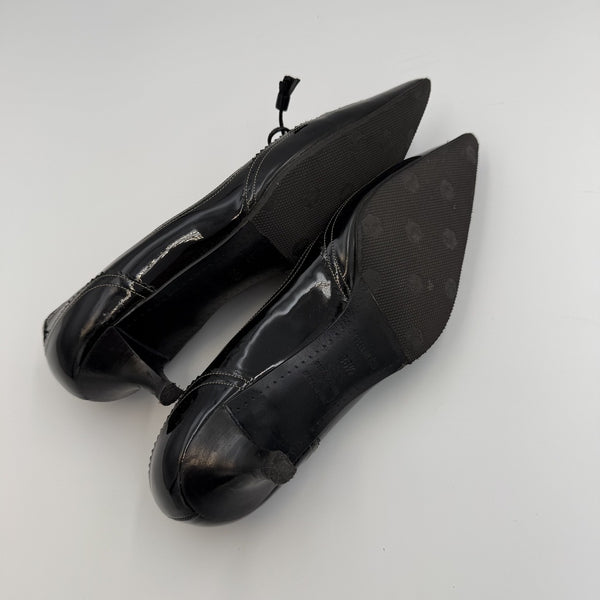 Hermes Ghillie Leather Black Kitten Heels