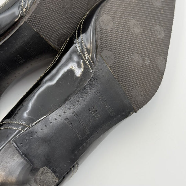 Hermes Ghillie Leather Black Kitten Heels