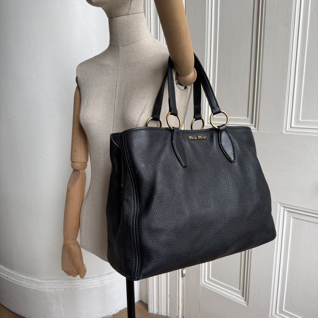 Miu Miu Vitello Leather Black Shoulder Bag