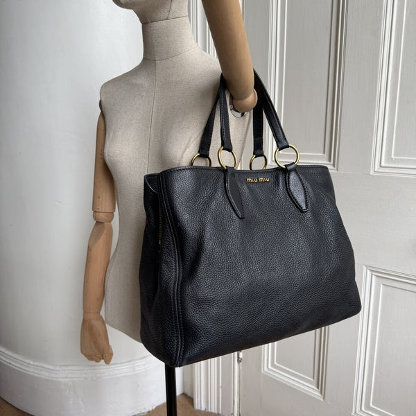 Miu Miu Vitello Leather Black Shoulder Bag