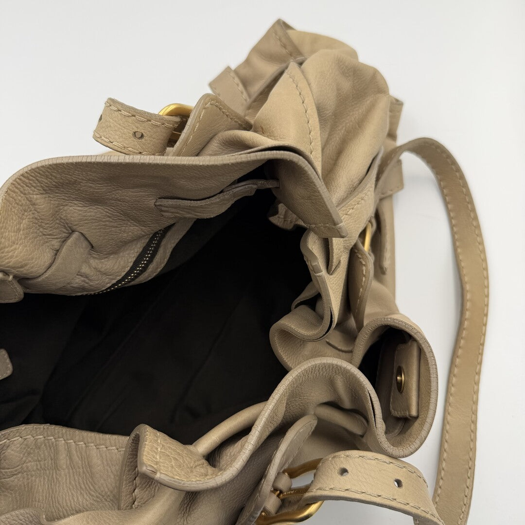 Miu Miu Vitello Beige Leather Tote Bag
