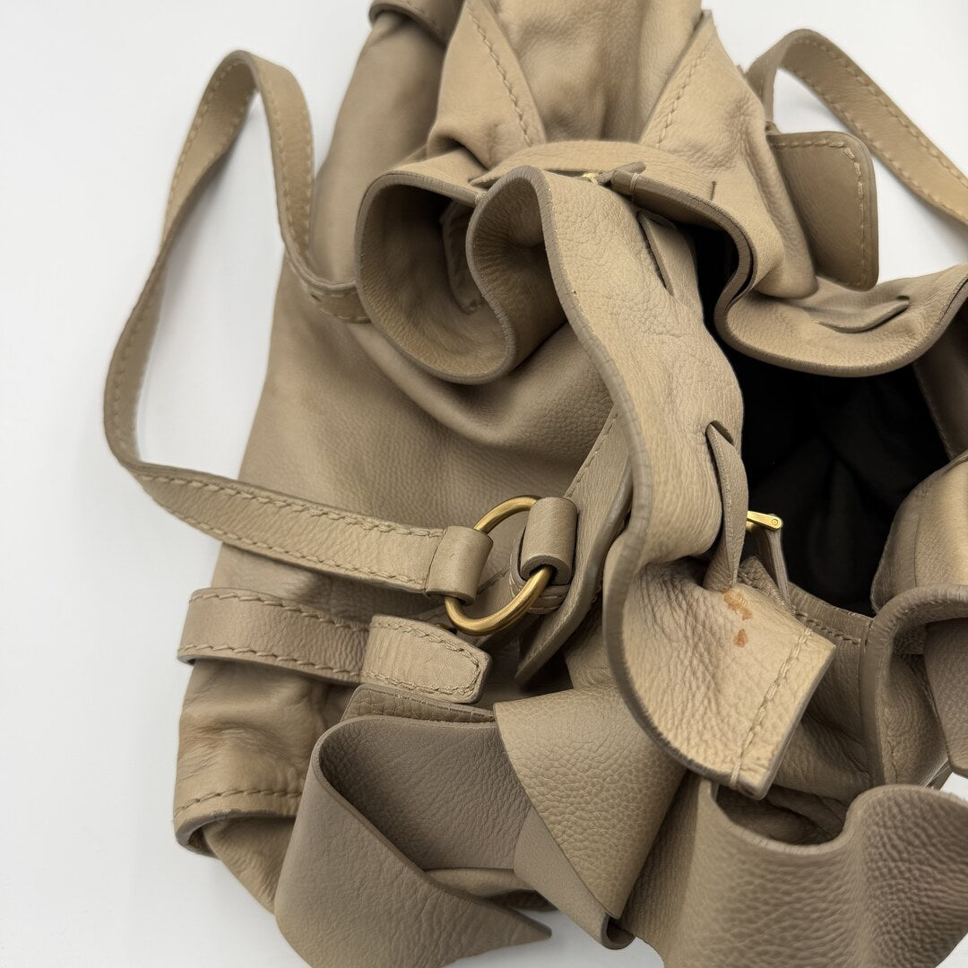 Miu Miu Vitello Beige Leather Tote Bag