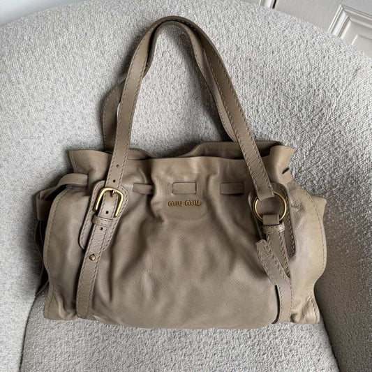 Miu Miu Vitello Beige Leather Tote Bag