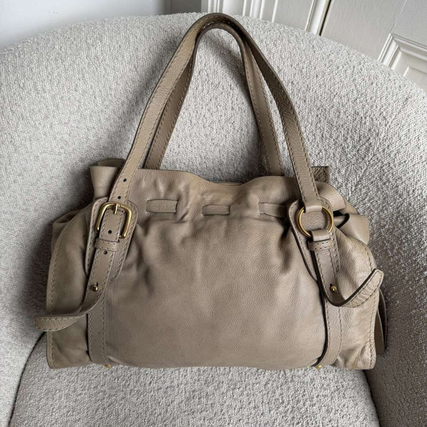 Miu Miu Vitello Beige Leather Tote Bag