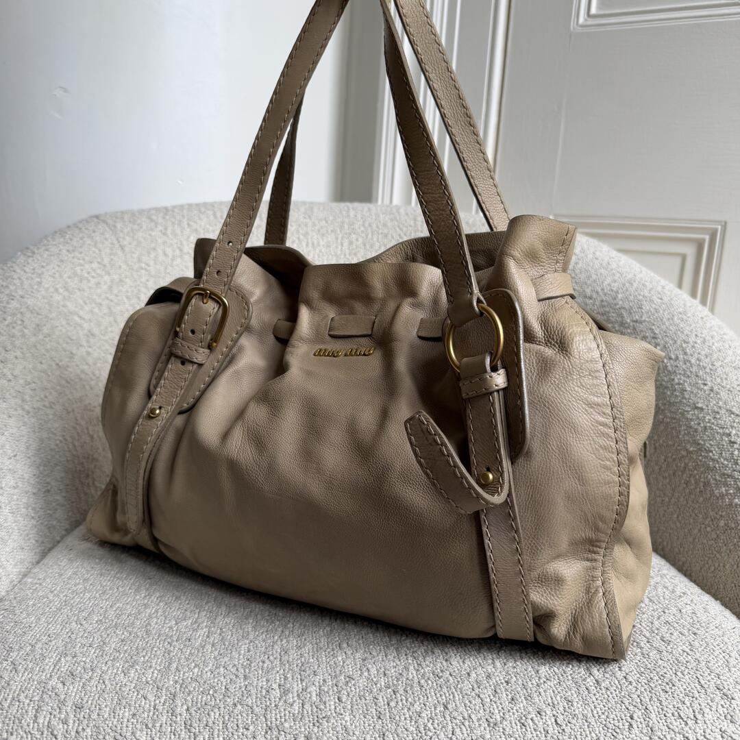 Miu Miu Vitello Beige Leather Tote Bag