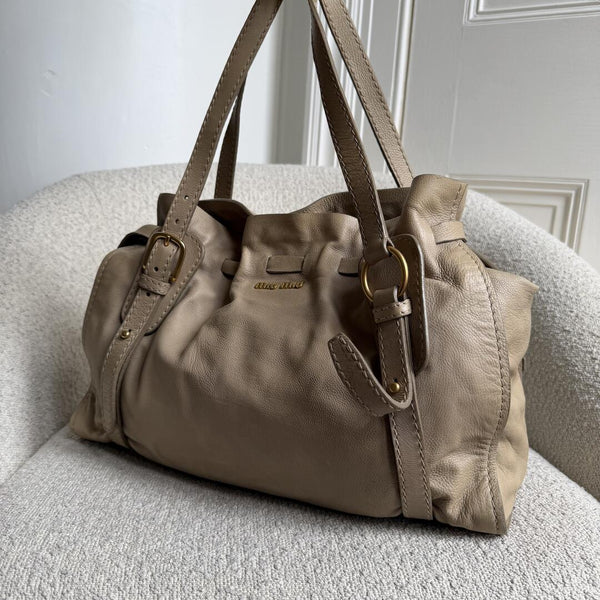 Miu Miu Vitello Beige Leather Tote Bag