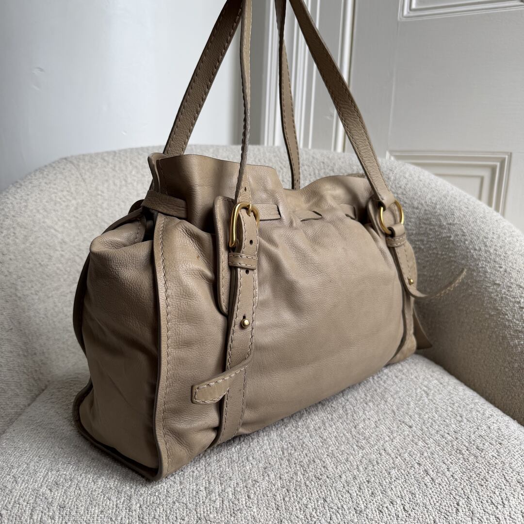 Miu Miu Vitello Beige Leather Tote Bag
