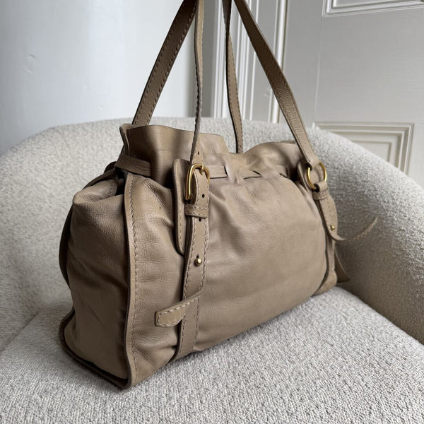 Miu Miu Vitello Beige Leather Tote Bag
