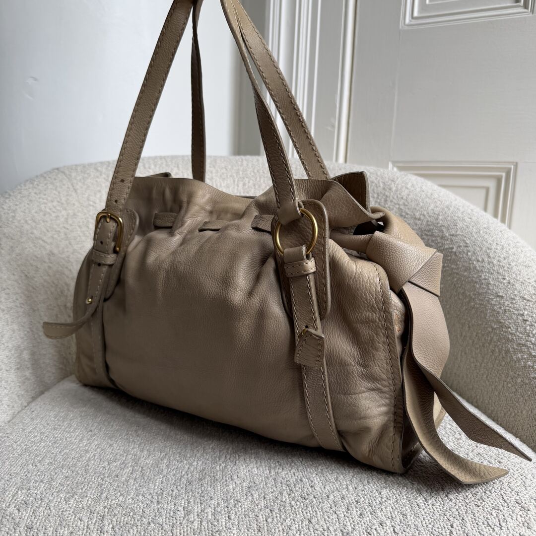 Miu Miu Vitello Beige Leather Tote Bag
