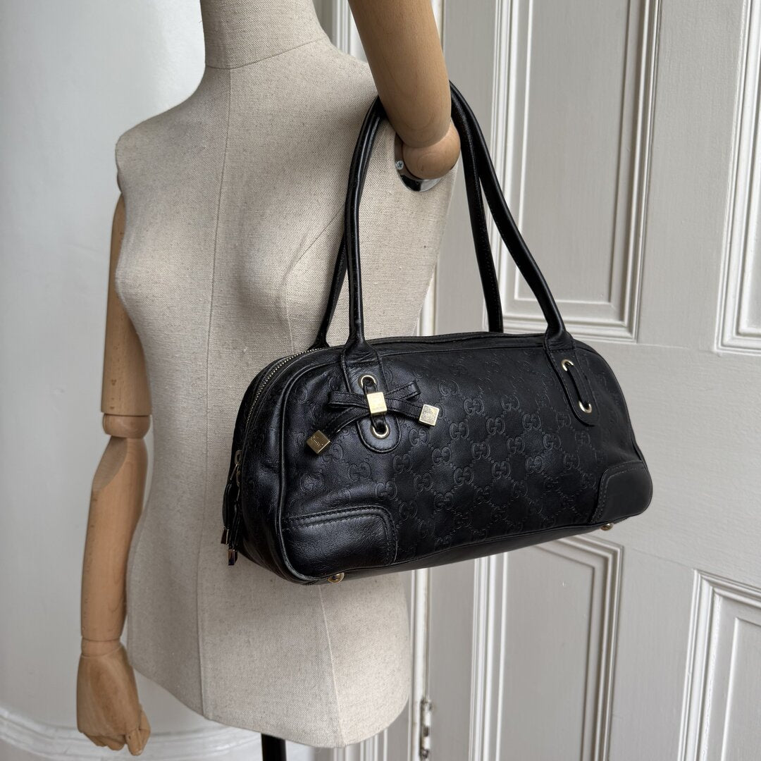 Gucci Guccissima Princy Black Leather Shoulder Bag