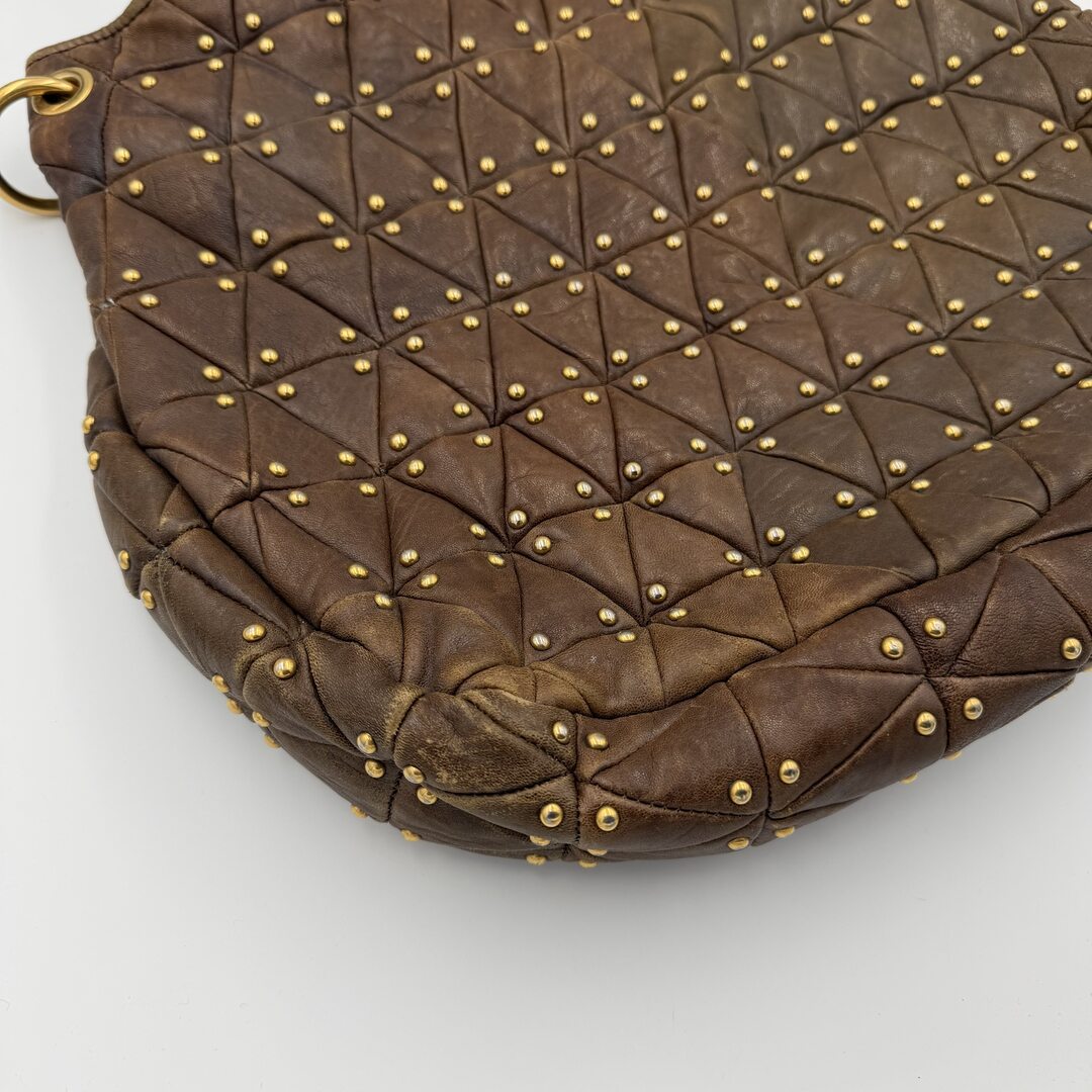 Miu Miu Dark Brown Leather Studded Shoulder Bag
