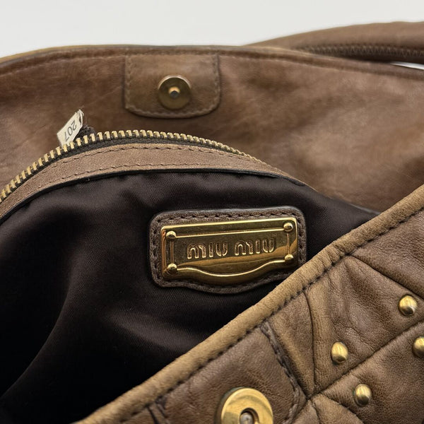 Miu Miu Dark Brown Leather Studded Shoulder Bag
