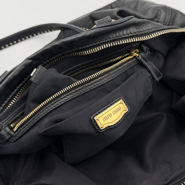 Miu Miu Studded Black Leather Shoulder Bag