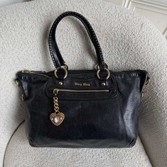 Miu Miu Studded Black Leather Shoulder Bag