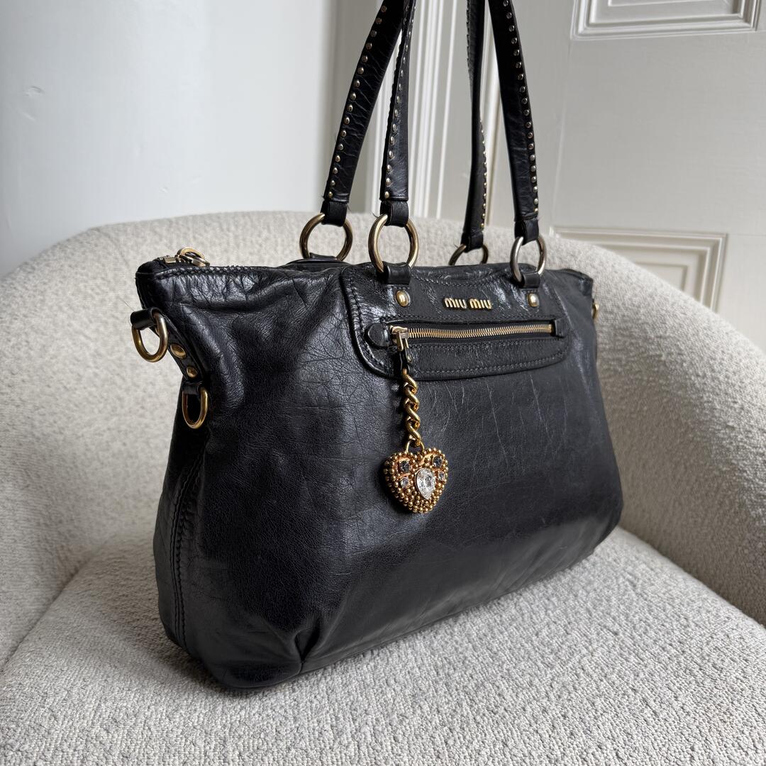 Miu Miu Studded Black Leather Shoulder Bag