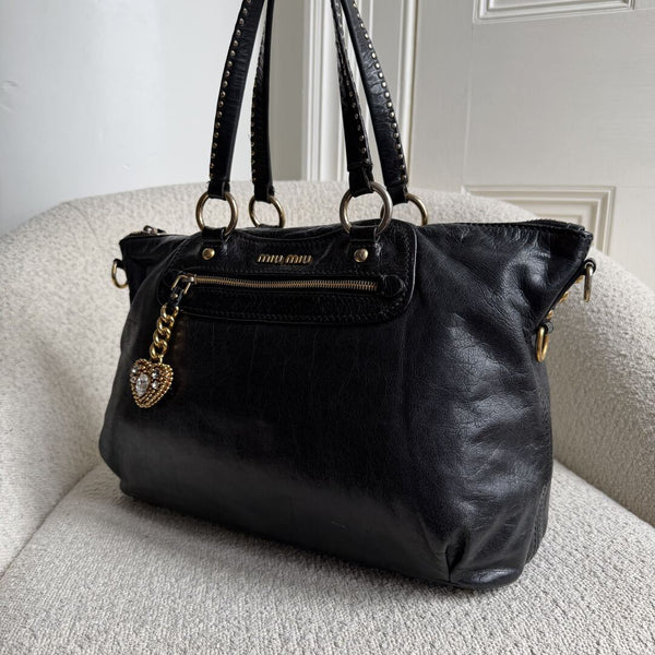 Miu Miu Studded Black Leather Shoulder Bag