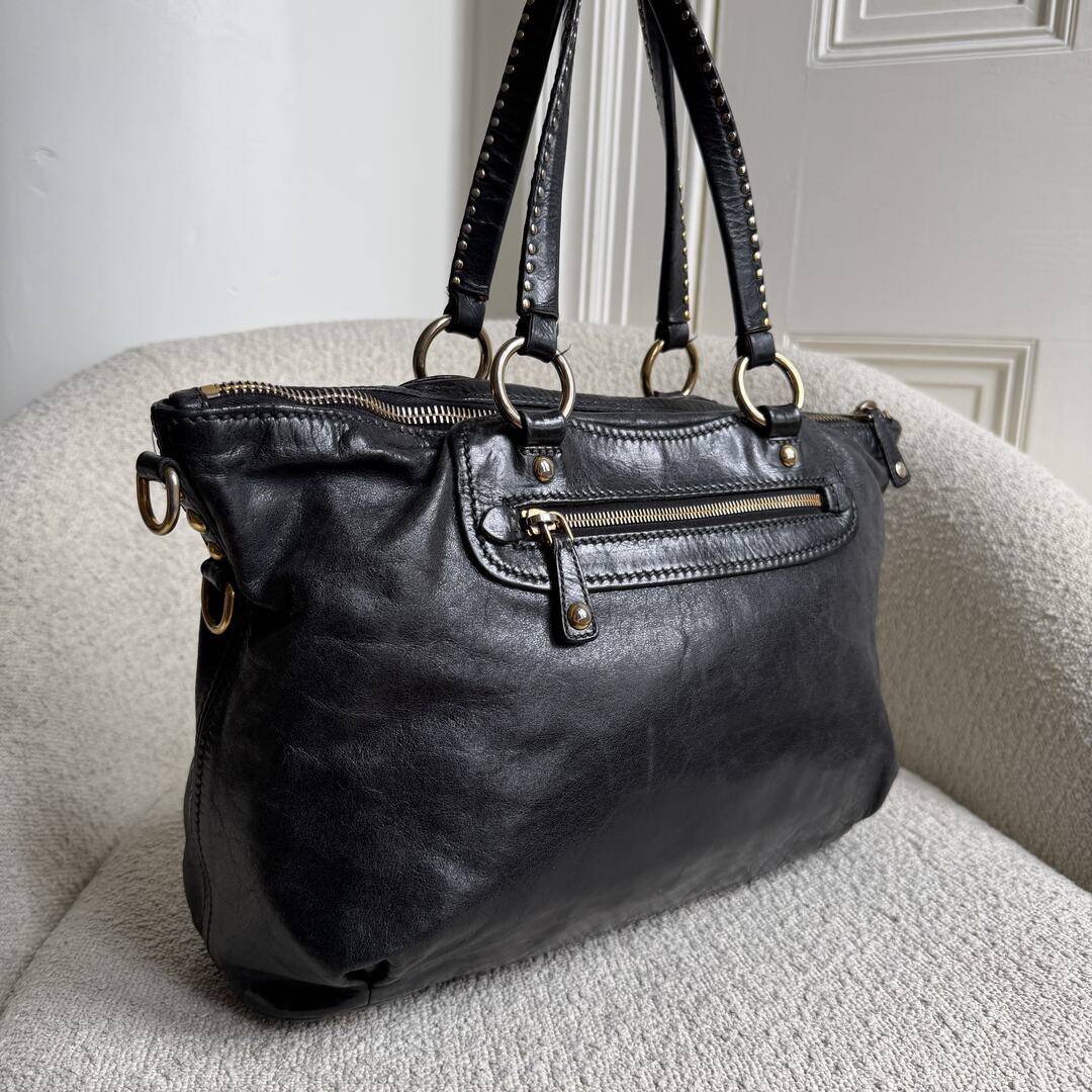 Miu Miu Studded Black Leather Shoulder Bag