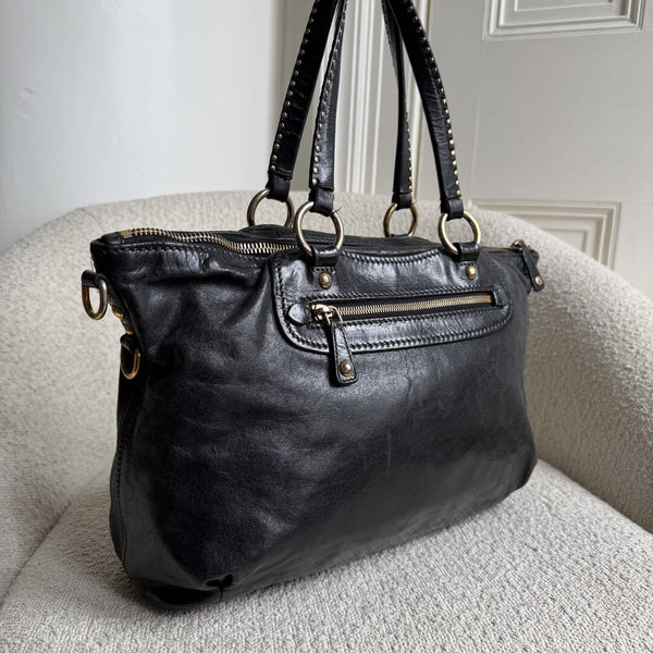 Miu Miu Studded Black Leather Shoulder Bag